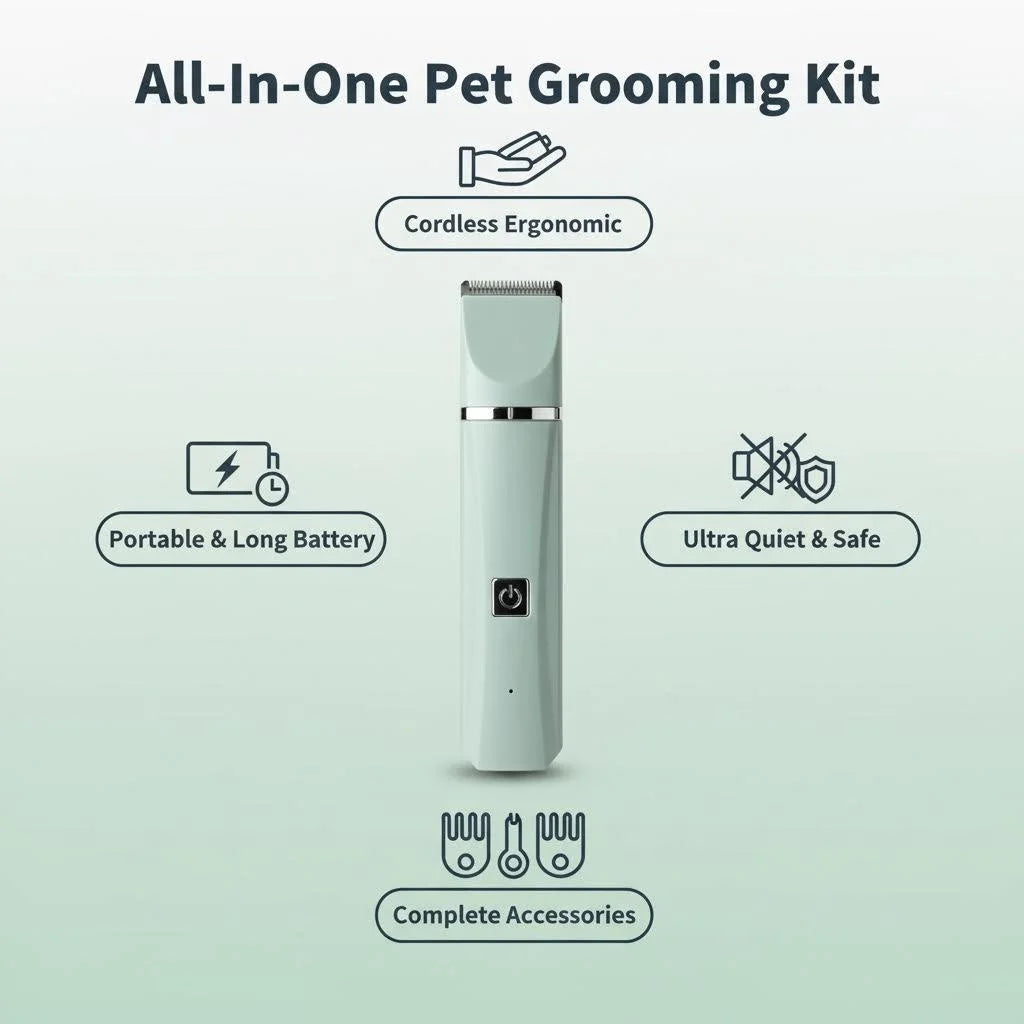 Dogs Hair Clippers Grooming Kit with Nail Grinder,  4 in 1 Cordless Electric Trimmer Low Noise USB Rechargeable Pet Clippers for Small and Large Dogs Cats Animals
